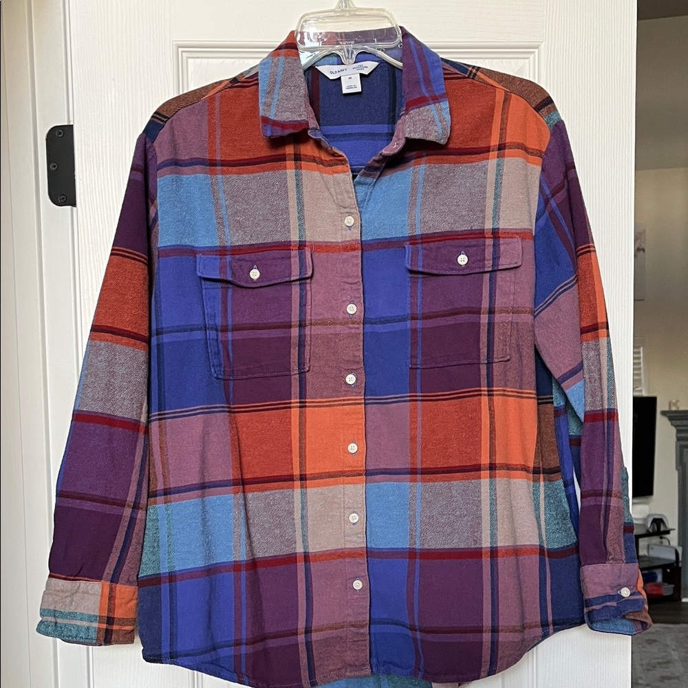 Old Navy Multicolor Plaid Flannel Boyfriend Shirt